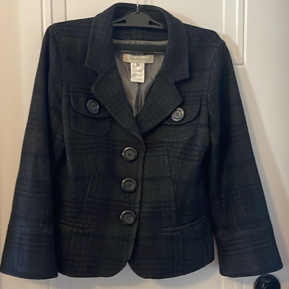 Gerard Darel Black and Charcoal Plaid Cropped Jacket